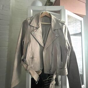Blank Women's Taupe Leather Moto Jacket -